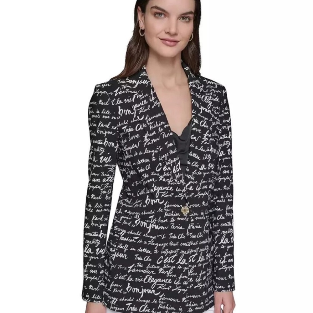 Karl Lagerfeld Women's Black and White Script Blazer NWT size 8
